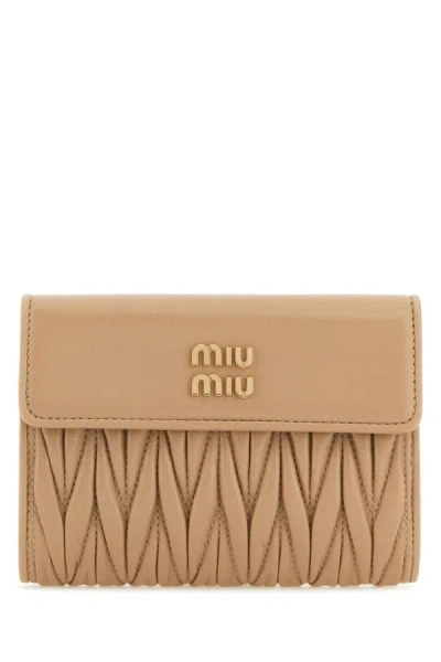 Miu Miu Woman Sand Nappa Leather Wallet In Brown