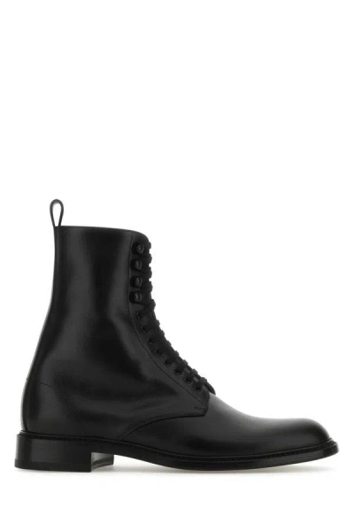 Saint Laurent Man Black Leather Army Ankle Boots