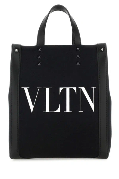 Valentino Garavani Man Black Canvas Mini Vltn Ecolab Shopping Bag
