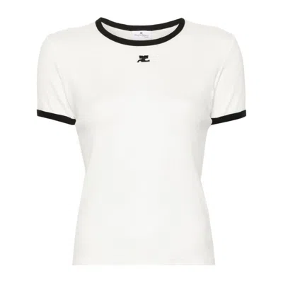 Courrèges Logo Embroidered Crewneck T-shirt In White