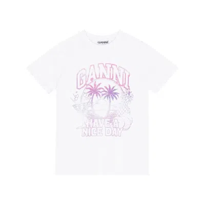 Ganni T-shirts In White/pink