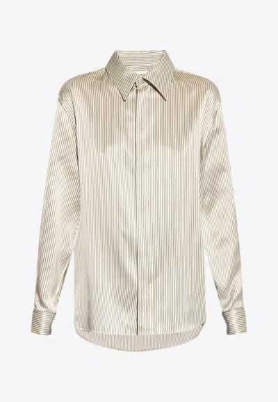 Saint Laurent Striped Silk Shirt In Cream