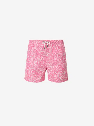 Luigi Borrelli Paisley Motif Swim Shorts In Pink And White