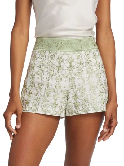 Alice And Olivia Donald Embroidered Cotton And Linen-blend Shorts In Republic
