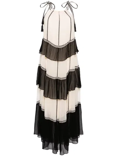 Ulla Johnson Delilah Embroidered Silk Long Dress In White,black