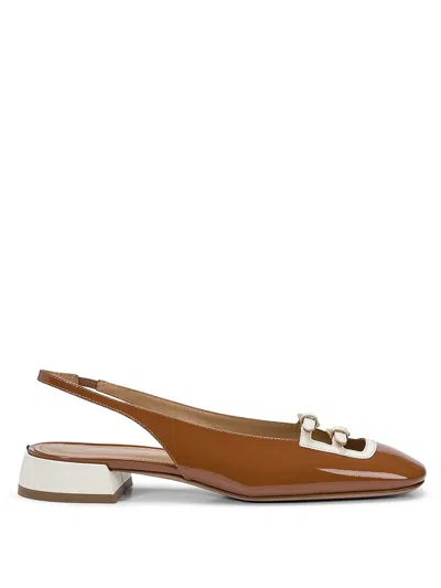 A.bocca Patent Leather Slingback With Heart Buckles In Brown