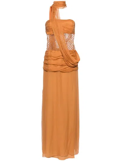 Alberta Ferretti Lace Detail Dress In Orange