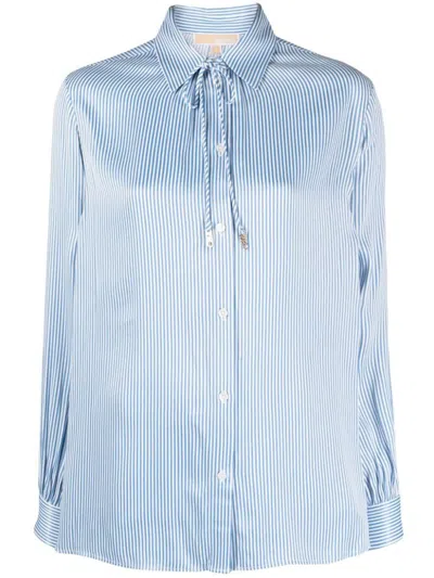 Michael Kors Satin Shirt With Stripe Print In Blue
