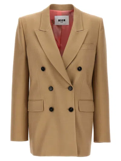 Msgm Double-breasted Blazer In Beige