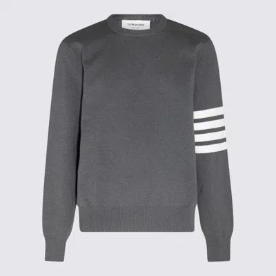 Thom Browne Grey And White Cotton Jumper In Med Grey