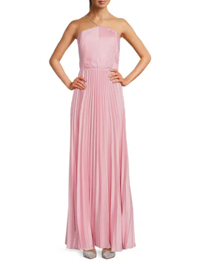 Amur Kamari Low-back Pleated Charmeuse Gown In Pink