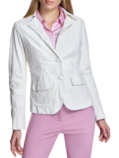 Maximilian Women's Floral Lined Leather Blazer In Cream
