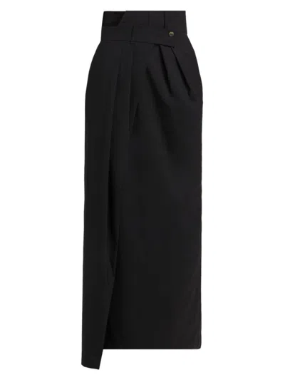 A.w.a.k.e. Virgin Wool Wrap Maxi Skirt In Black