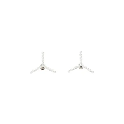 Y/project Silver With White Pearls Mini Y Earrings In Not Applicable