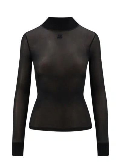 Courrèges Voile Top With Logo Patch In Black