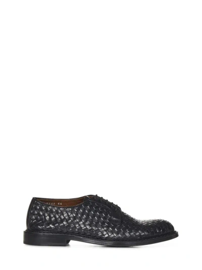 Doucal's Woven Lace-up Leather Derby Shoes In Black
