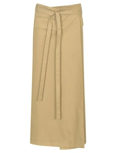 Sportmax Beige Cotton Long Wrap Around Skirt In Brown