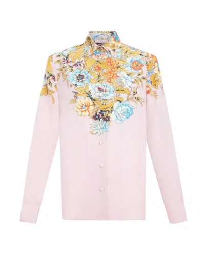 Etro Silk Shirt With Floral Print In Neutrals