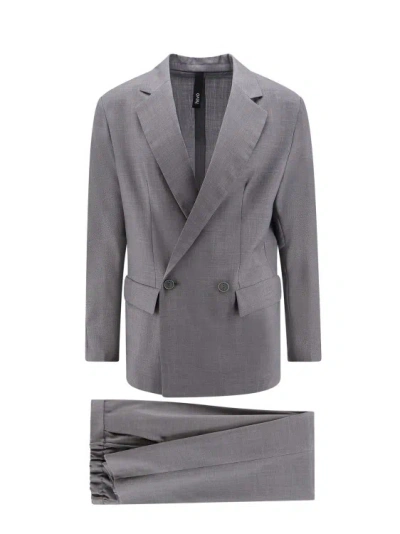 Hevo Virgin Wool Suit With Logoed Buttons In Grey