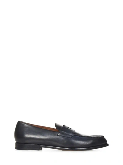 Doucal's Penny Loafer In Black Leather In Blue
