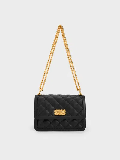 Charles & Keith Micaela Quilted Chain Bag In Black