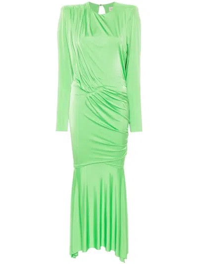 Alexandre Vauthier Pleated Satin Maxi Dress In Green