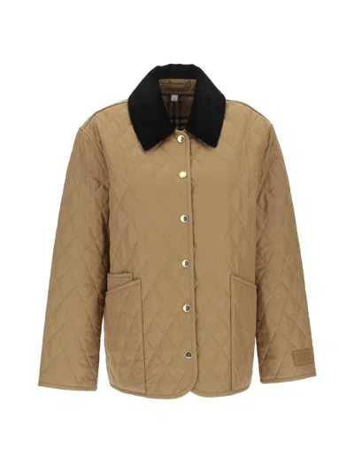 Burberry Diamond Quilted Button-up Jacket In Camel