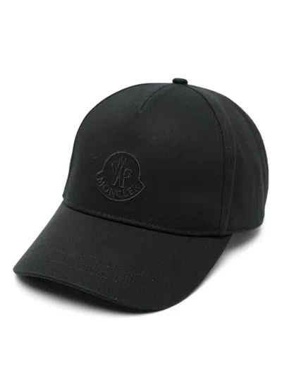 Moncler Logo-embroidered Cotton Hat In Black