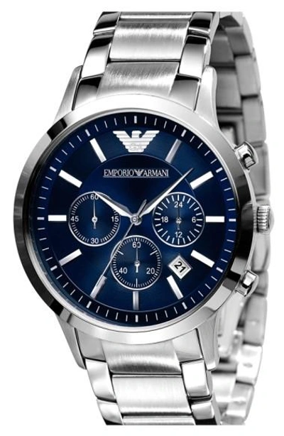 Emporio Armani Watch, Men's Stainless Steel Bracelet 43mm Ar2448 In Silver/blue