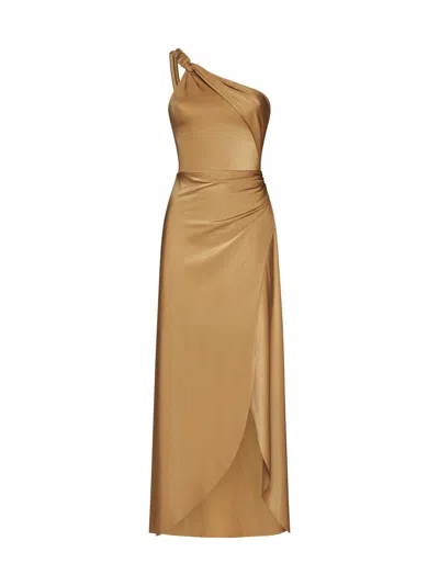 Maygel Coronel Rosina One-shoulder Maxi Dress In Gold