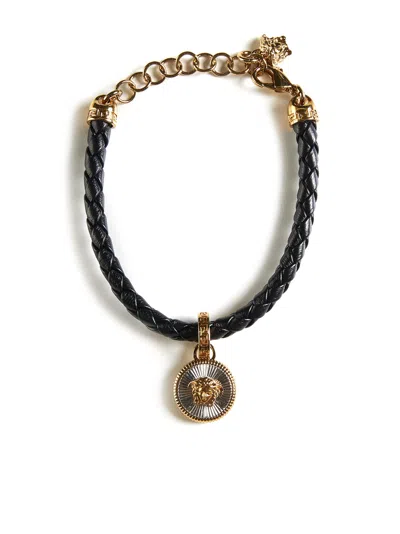 Versace Bracelet In Black- Gold+palladium