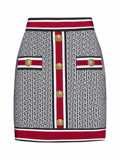 Balmain Skirt In Noir/blanc/rouge