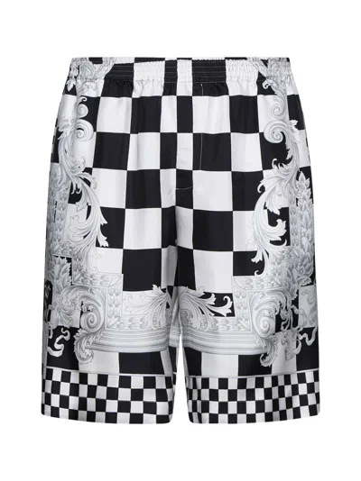 Versace Shorts In Black+white+silver