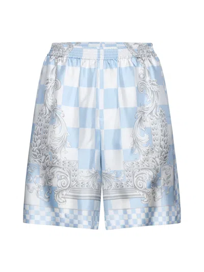 Versace Shorts In Pastel Blue+white+silver