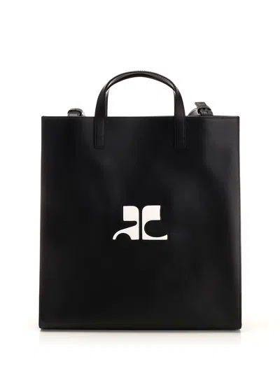 Courrèges Heritage Tote Bag In Black Calfskin