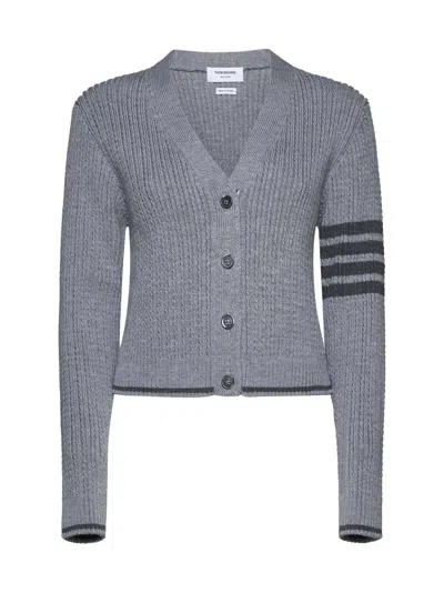Thom Browne Cropped Cable-knit Cardigan In Lt Grey