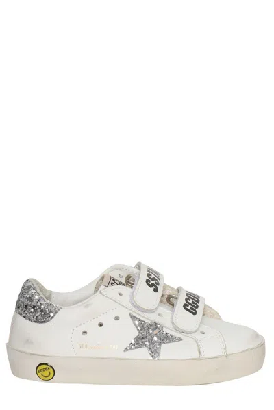 Golden Goose Kids' Old School Leather Sneakers In White/ice/silver