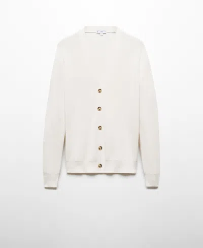 Mango Buttoned Ribbed Cardigan Off White