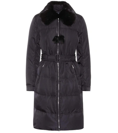 Prada Fur-trimmed Coat In Black