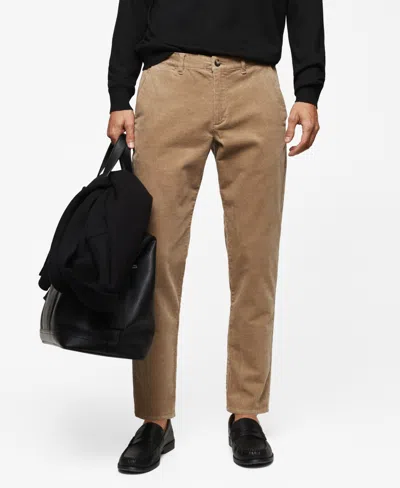 Mango Corduroy Slim-fit Trousers With Drawstring Beige