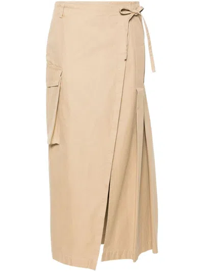 Dries Van Noten Long Kilt-inspired Cotton Skirt With Pleats And Patch Pocket. In Brown