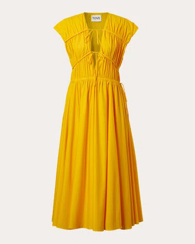 Tove Ceres Gathered Cotton Midi Dress In Yellow