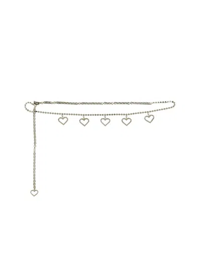 Alessandra Rich Crystal Belt With Heart Pendants In Silver