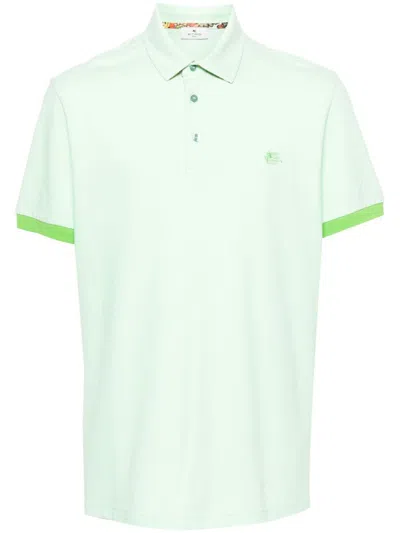 Etro Paisley Print Polo Shirt In Green