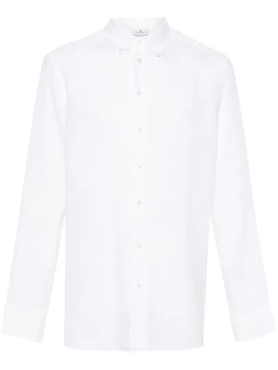 Etro Pegaso-embroidered Linen Shirt In White