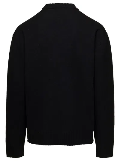 Jil Sander Black Crewneck Sweater With Ribbed Trim In Wool Man