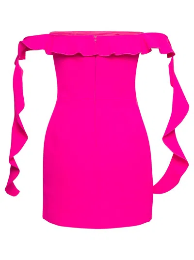 David Koma Pink Off-shoulder Minidress With Ruches Detail In Wool Woman In Fuxia