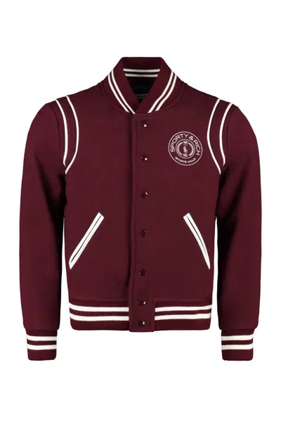 Sporty And Rich Sporty & Rich Embroidered Wool Bomber Jacket In Burgundy