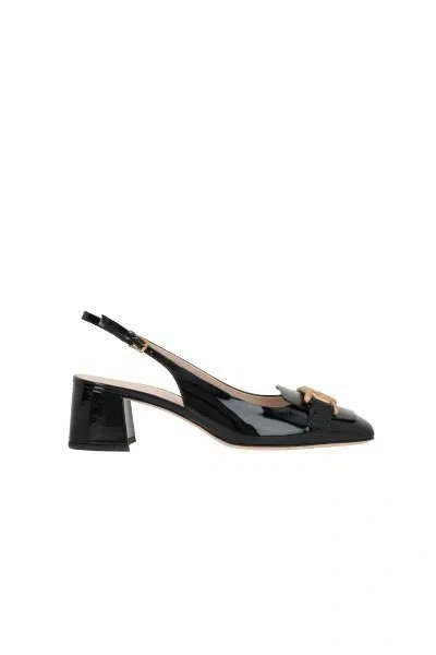 Tod's 'kate' Black Slingback Pumps With Chain Detail In Patent Leather Woiman