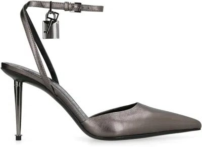 Tom Ford Padlock Leather Slingback Pumps In Silver
